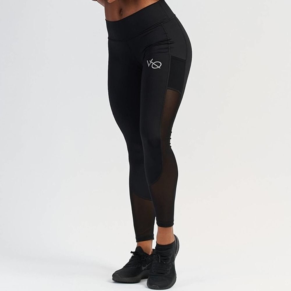 Vanquish Fitness Black Full Length Pocket Mesh Athletic Workout Legging Womens M